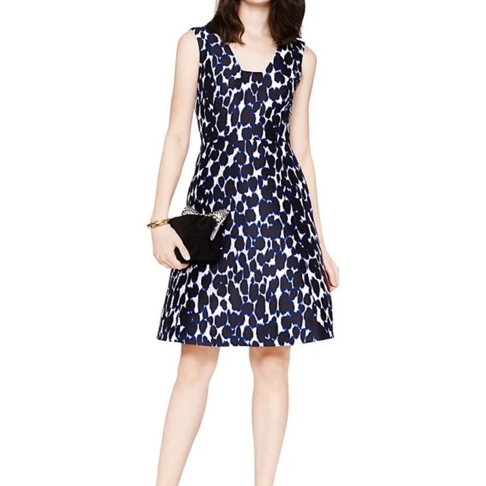 Kate Spade Blue and White Pleated Midi Dress